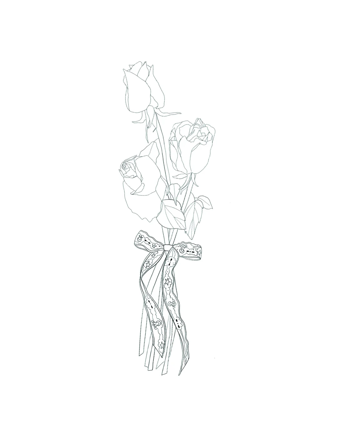 Bouquet with Bow — fine-line roses wrapped and tied with a long ribbon