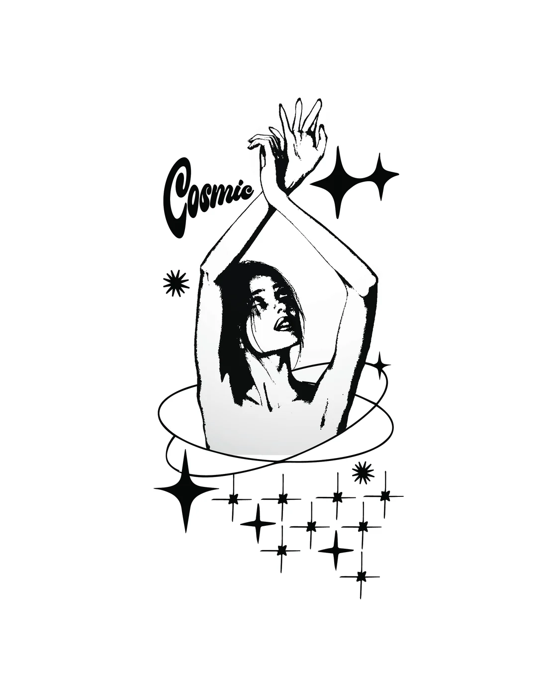 Cosmic Lover — a figure inside a crystal, ringed by an orbit and stars